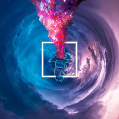 abstract background with floating astronaut 