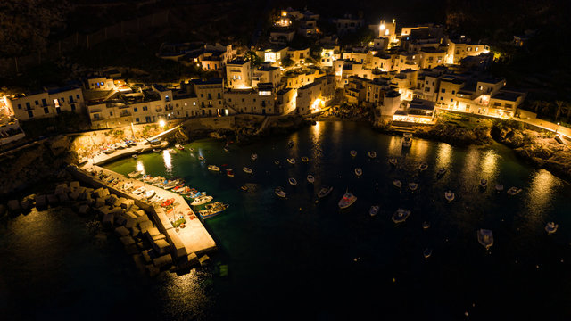 italy sicily egadi islands drone aerial levanzo night port