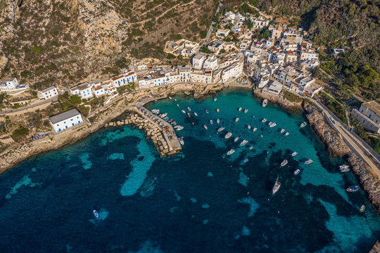 italy sicily egadi islands drone aerial levanzo city port town