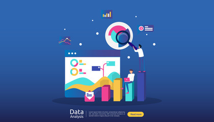 digital data analysis concept for market research and digital marketing strategy. website analytics or data science with people character. template for web landing page, banner, presentation