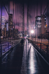 New York City Brooklyn Bridge at a Rainy Night