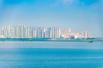 Naklejka premium Cityscape of Zhanjiang Bay, Guangdong Province, China