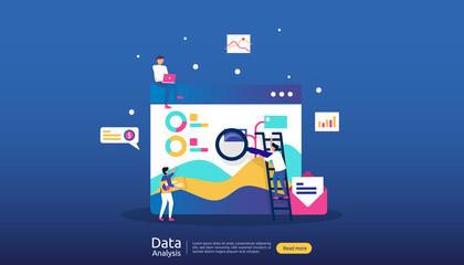 digital data analysis concept for market research and digital marketing strategy. website analytics or data science with people character. template for web landing page, banner, presentation