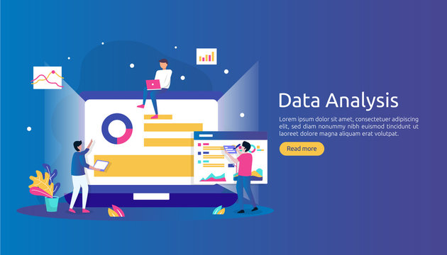 digital data analysis concept for market research and digital marketing strategy. website analytics or data science with people character. template for web landing page, banner, presentation