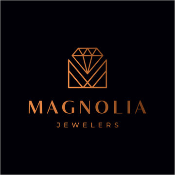 Elegant Letter M With Diamond Line Art, Gold Jewelry Logo, Elegant Golden M Logo .vector