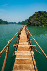 Naklejka premium Old wood bridge on the Cat Ba island, Vietnam, Halong Bay 