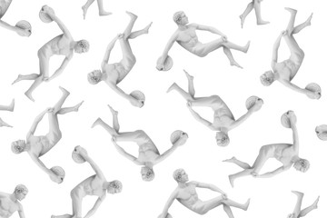 Fototapeta na wymiar Background from white figures of discus thrower. Many figures of discus thrower on a white background.