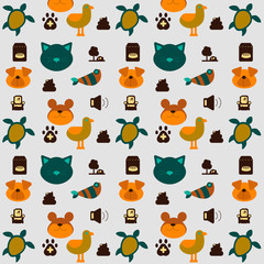 Vector pattern and background with icons related to pets and animals
