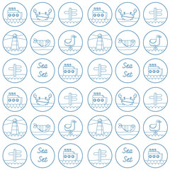 Fototapeta premium pattern with sea icons line on white background