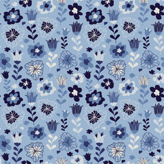 Seamless pattern with pretty flowers, leaves and floral elements. Floral design for baby products, fabric, wallpaper and more