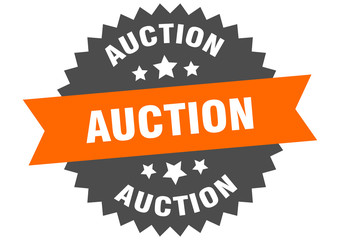 auction sign. auction orange-black circular band label