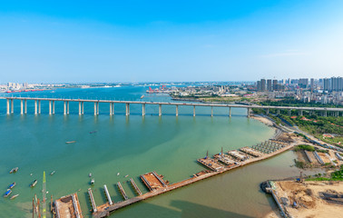 Fototapeta na wymiar Cities and Piers in Zhanjiang Bay, Guangdong Province