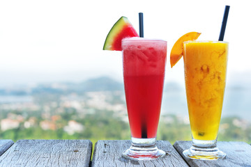 two smoothie cocktails by the sea in Thailand