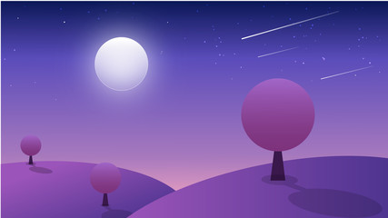 night vector landscape with moon