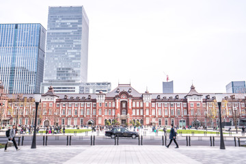 TOKYO, JAPAN - March 25 2019: Tokyo Station in Tokyo, Japan. Open in 1914, a major a railway station near the Imperial Palace grounds and Ginza commercial district