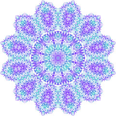 Round mandala. Colored gradient ornament. Vector mandala in blue and purple on a white background. Oriental pattern