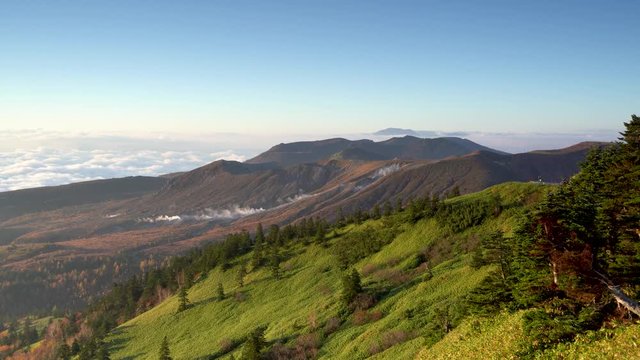 Shirane volcano viewed from Shiba Toge in Shiga Kogen in Gunma and Nagano.