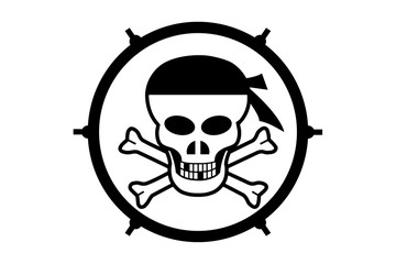 Illustration of a logotype Jolly Roger on a white background in a circle