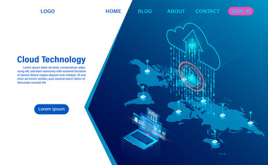 modern cloud technology and networking concept. Online computing technology. Big data flow processing concept, Internet data services vector illustration