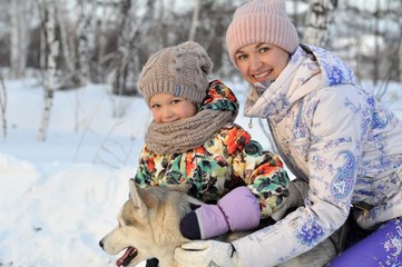 mother and daughter in winter