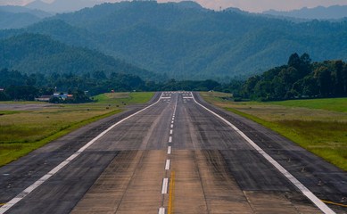 Runway of  Mae hong son airport in Thailand. The Airport is open only in high season starting from October to December.