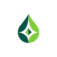 Simple green oil drop, water drop with star shape, CBD oil logo .vector