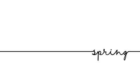 Spring - continuous one black line with word. Minimalistic drawing of phrase illustration - obrazy, fototapety, plakaty