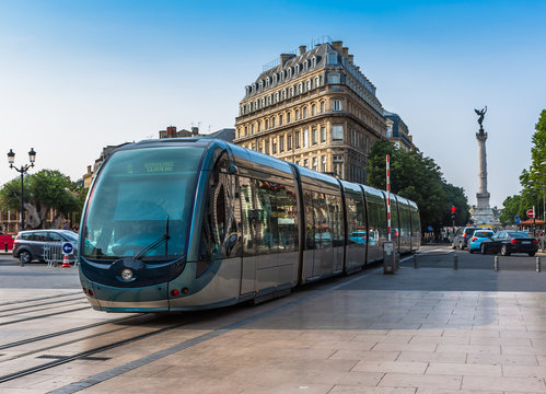 Famous tram on a streets of Bordeaux, France