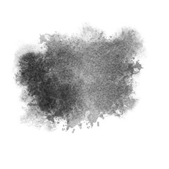 Black grunge watercolor stain hand-drawn isolated on a white background