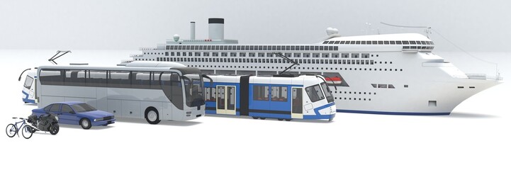3D illustration of different types of transport
