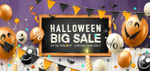 Halloween promotion poster with scary air balloons