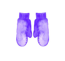Watercolor illustration. Warm colorful mittens. Hand painted design elements for scrapbook, gift wrapping paper, cards, home textiles.