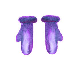 Watercolor illustration. Warm colorful mittens. Hand painted design elements for scrapbook, gift wrapping paper, cards, home textiles.