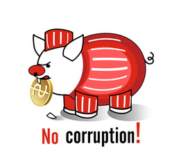 No corruption! Pig in a red striped prison uniform as an image of a criminal. Corrupt official. Thief. Vector character.