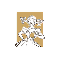 beauty and sexy vector  German girl holding a draft beer portrait, logo or emblem for your Oktoberfest menu