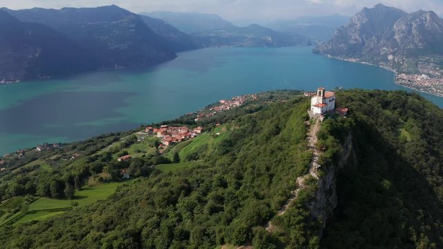 Aerial 4K - Lago D'Iseo (IT) - Monte Isola - Chiesa della Madonna della Ceriola 