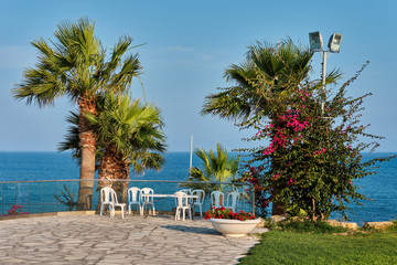Sea coast, white stone cape in Kalymnos island or Governor Beach in Cyprus. Beach of the...