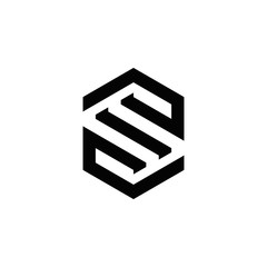 Hexagonal S initial logo, negative space s letter in hexagon shape .vector