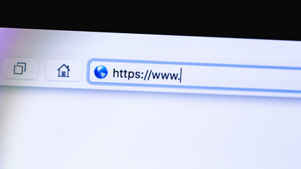 browsing bar with text http, on the screen notebook, closeup, macro