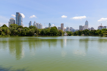 The Lake And Urban City Of Bangkok, Thailand at Lumpini Park