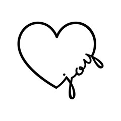 Joy - calligraphy word with hand drawn heart. Lettering symbol illustration for t-shirt, poster, wedding, greeting card