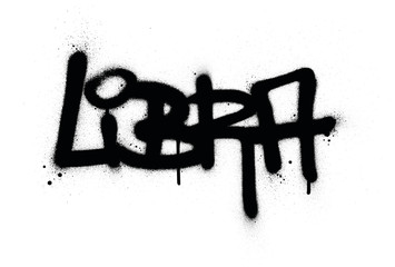 graffiti libra word sprayed in black over white