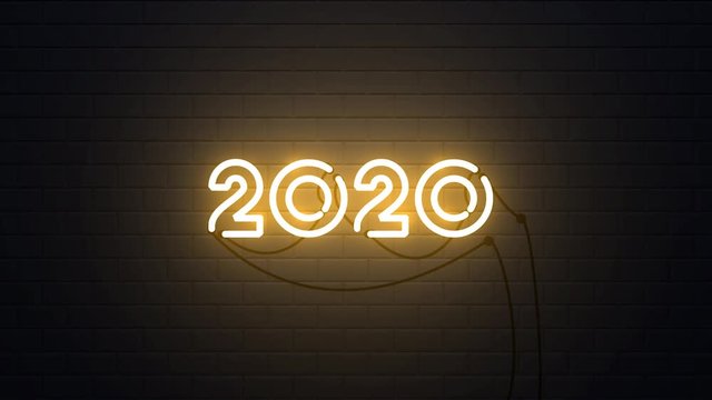 Happy New Year 2020 neon sign background new year resolution concept