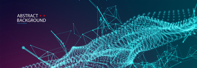 Abstract vector background. Glowing particles dynamic flow.