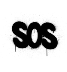 graffiti SOS abbreviation sprayed in black over white