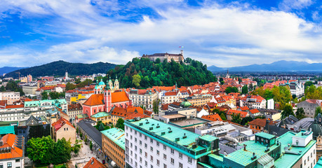 Beautiful cities of Europe - charming Ljubljana, capital of Slovenia - obrazy, fototapety, plakaty