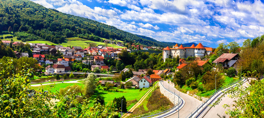 Travel and landmarks of Slovenia - beautiful  Zuzemberk medieval castel and village