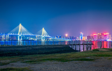 Night view of Zhanjiang Bay Bridge, Guangdong Province