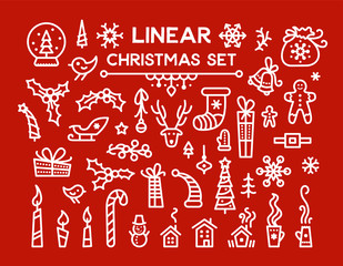 Christmas vector linear illustrations set