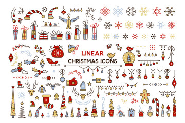 Winter season decor vector color illustrations set